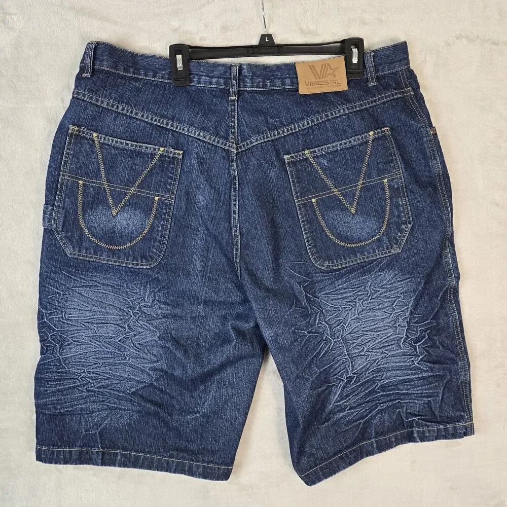 Vibes Gold Label GL Men's Denim Shorts 42 Hip-Hop Skater Y2K Baggy Cotton Jorts